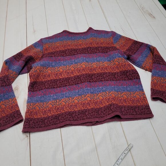 Orvis knit textured floral cardigan lambswool button front sweater striped - Picture 8 of 8